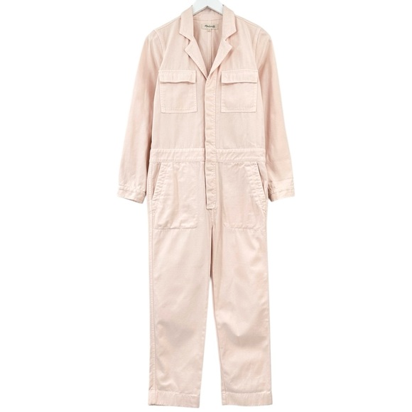 Madewell Signature Coverall Jumpsuit - Baby Pink Denim Long Sleeve Crop Jumpsuit